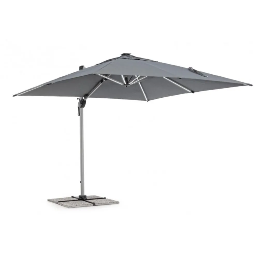 Ombrellone a braccio INES con luci LED in alluminio anodizzato e telo grigio scuro 3×4