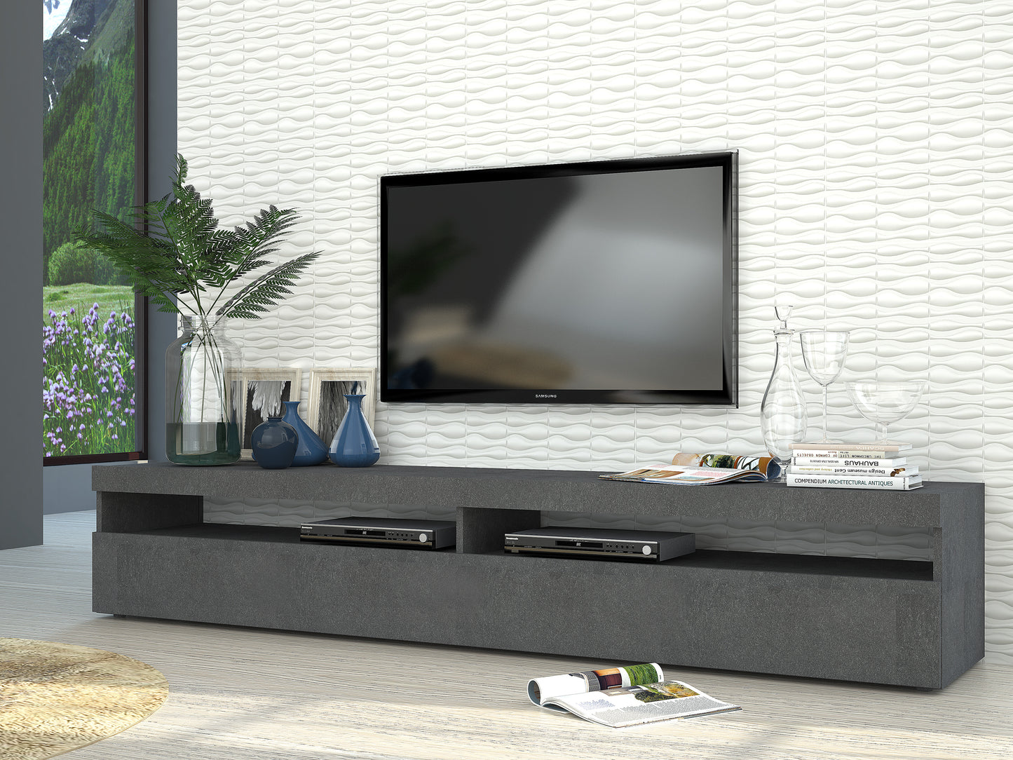 Porta tv BURRATA 200 cm 2 vani giorno + 1 anta a ribalta