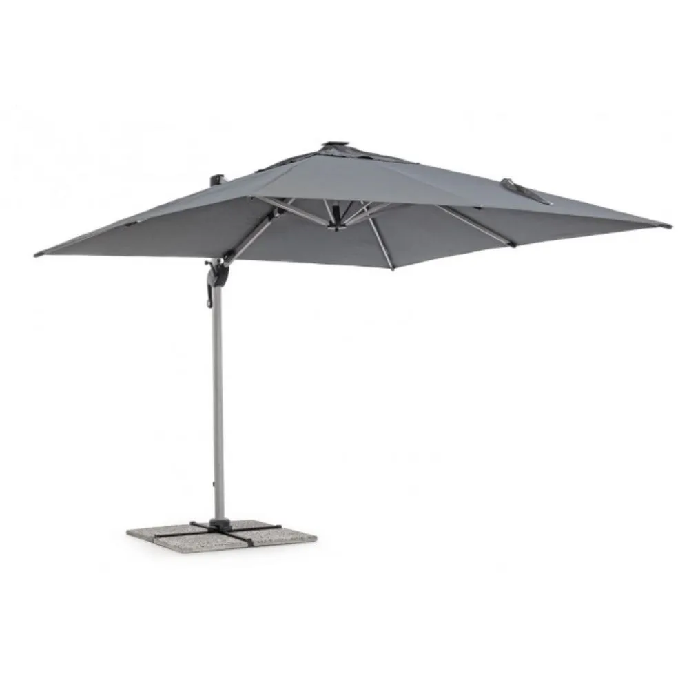 Ombrellone a braccio INES con luci LED in alluminio anodizzato e telo grigio scuro 3×4