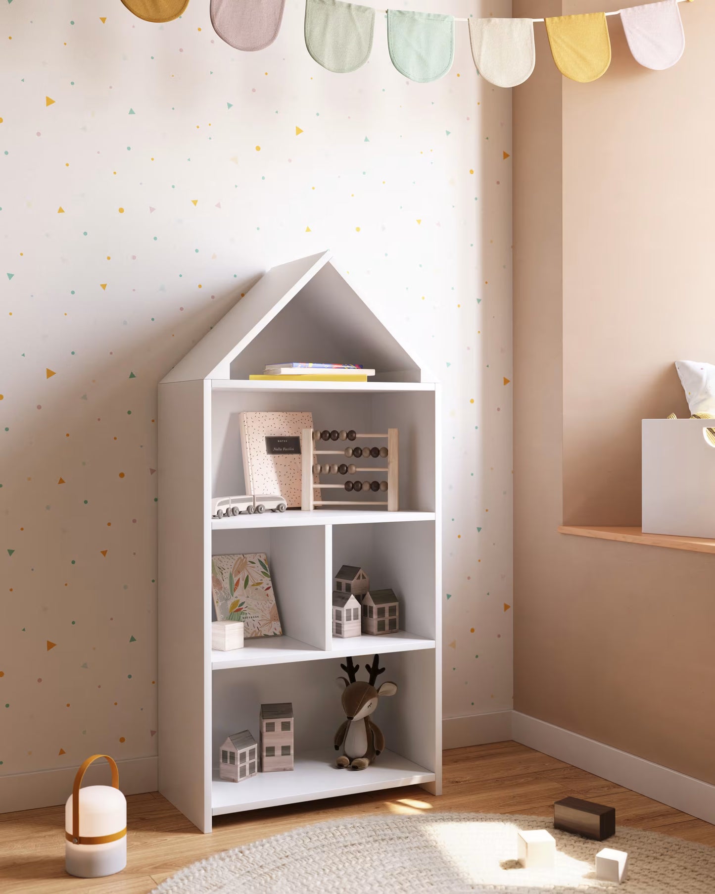 Libreria a casetta per bambini Celeste bianca