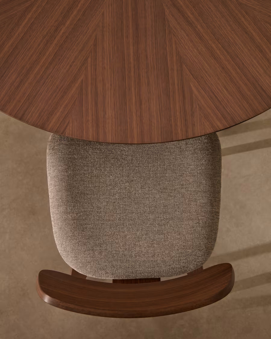 Sedia Gena in impiallacciatura di noce e chenille beige