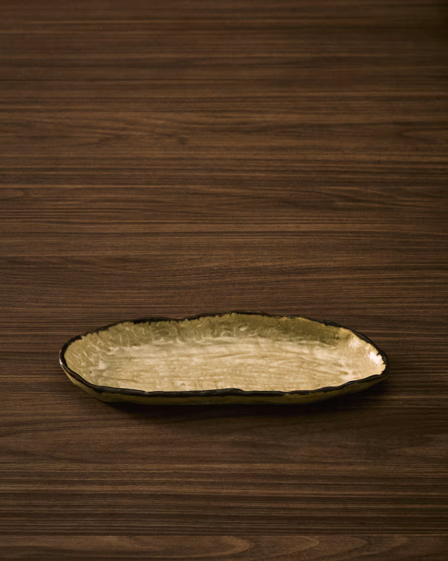 Vassoio Abela in ceramica marrone 13x32