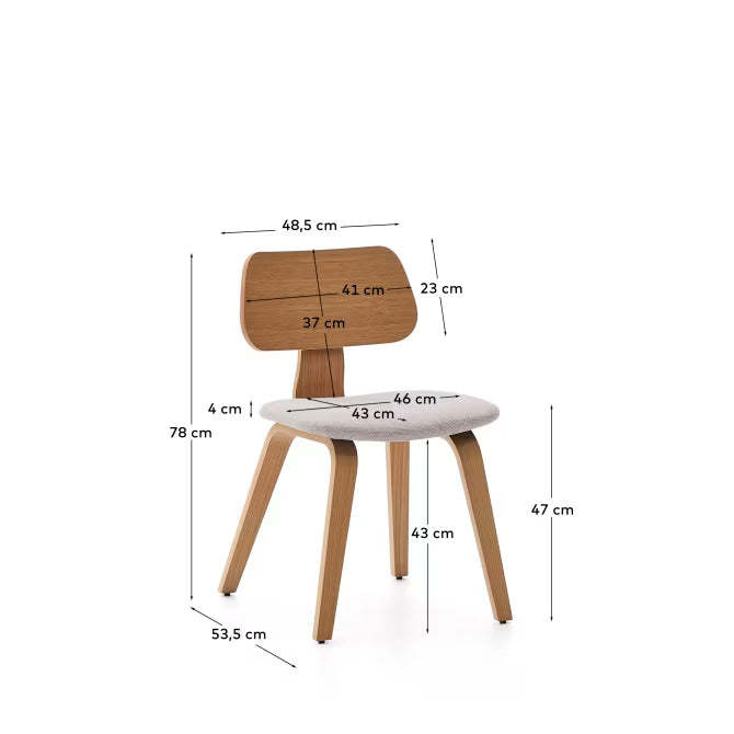 Sedia Gena in impiallacciatura di rovere e chenille beige