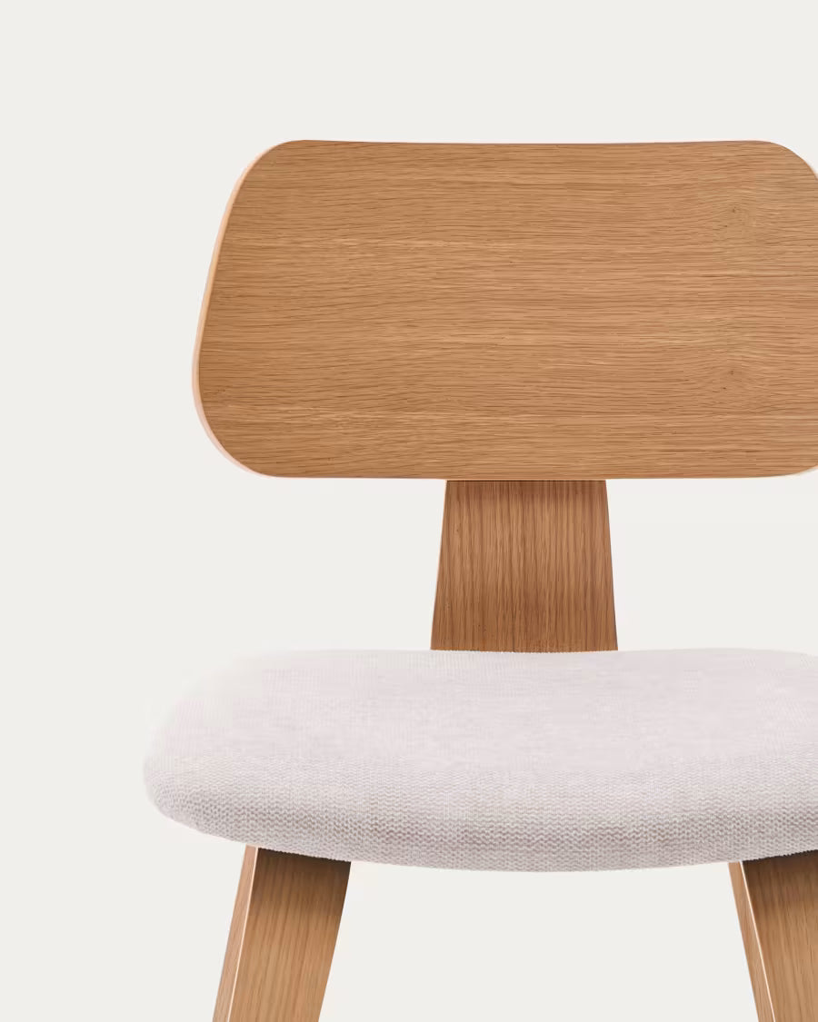 Sedia Gena in impiallacciatura di rovere e chenille beige