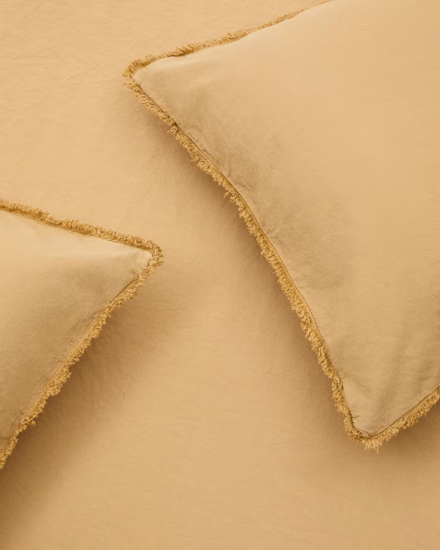 Set Sifinia copripiumino e federa 100% cotone percalle con frange mostarda letto 90 cm