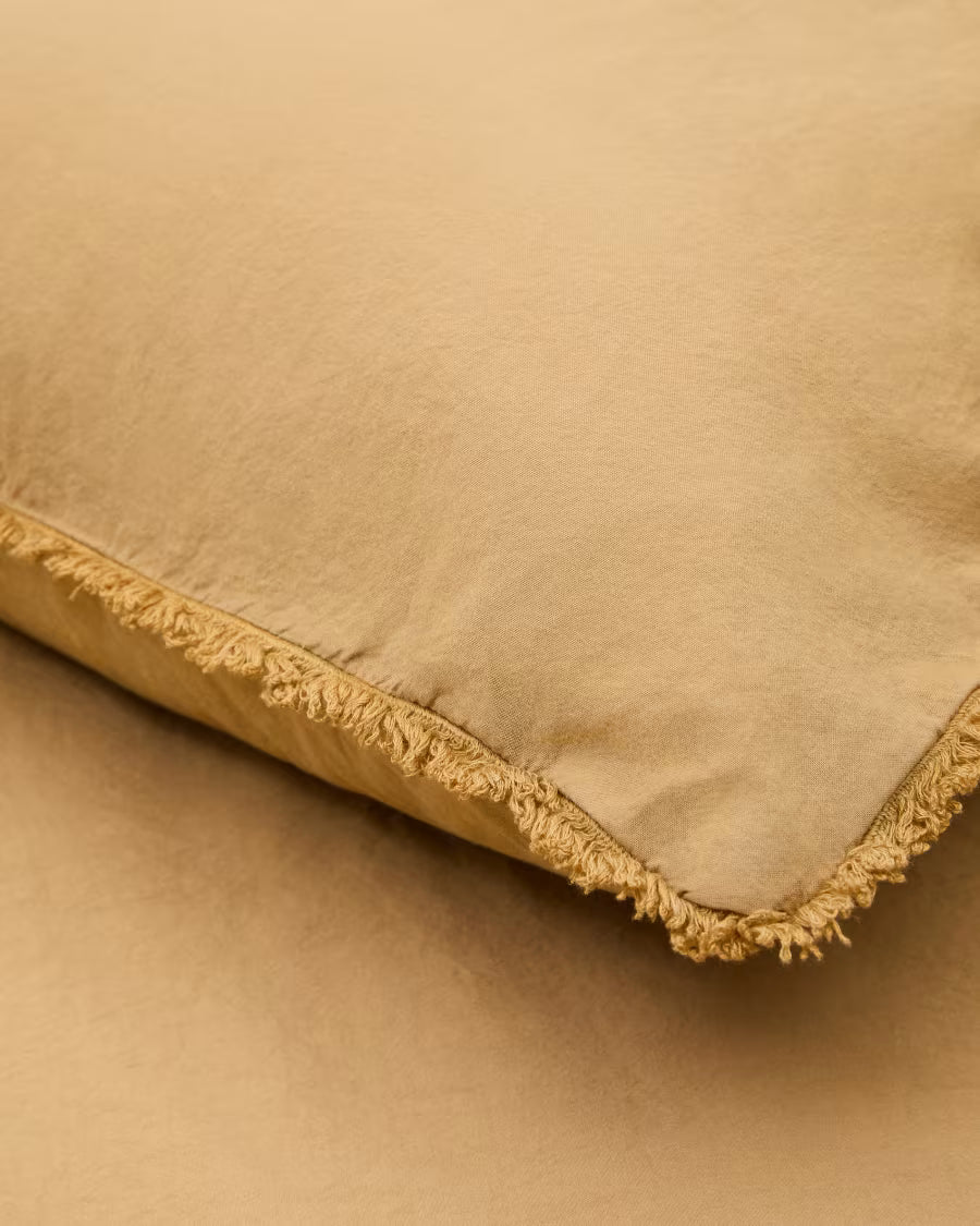 Set Sifinia copripiumino e federa 100% cotone percalle con frange mostarda letto 90 cm