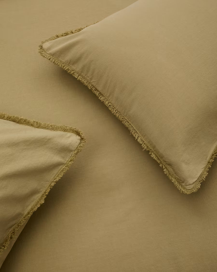 Set copripiumino e federa Sifinia 100% cotone percalle con frange verde letto 180 cm