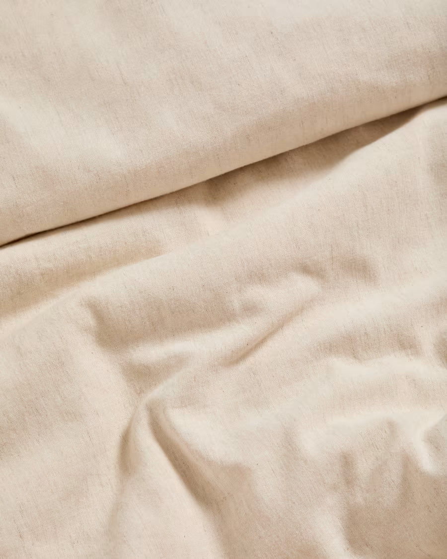 Set Virelda con copripiumino e federa in cotone e lino beige con ricamo, per letto da 90 cm