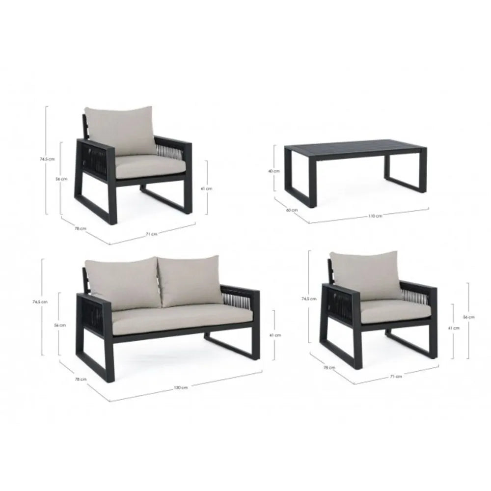 Set salotto CAPTIVA in alluminio antracite e textilene tortora