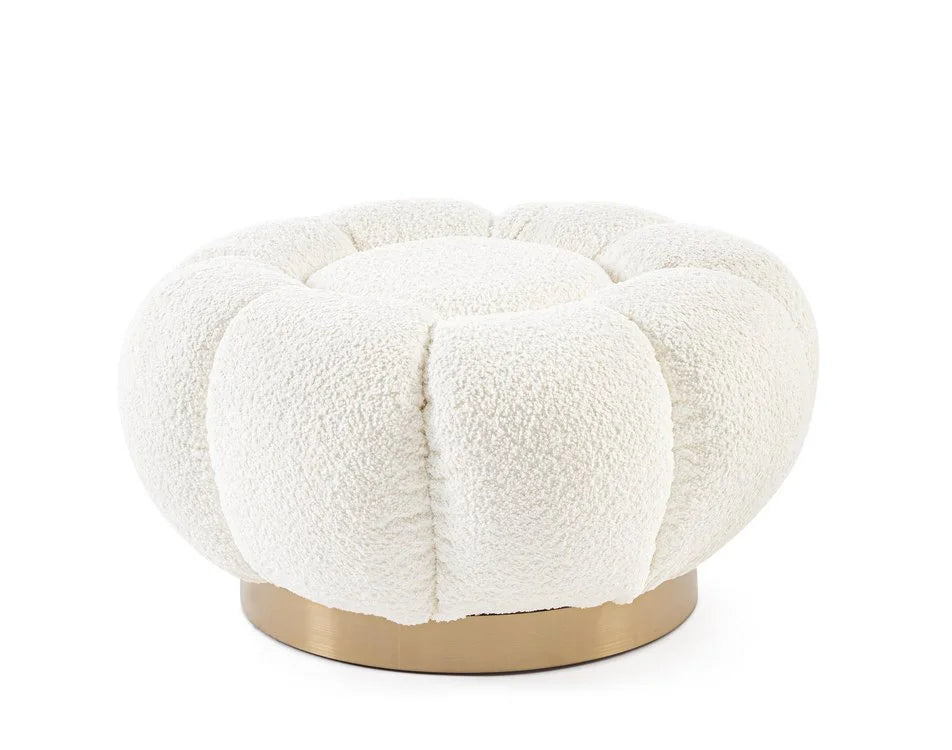 Pouf FLOREL in tessuto effetto bouclé bianco