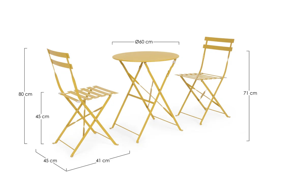 Set bistrot WISSANT con tavolo e 2 sedie in acciaio Giallo ocra