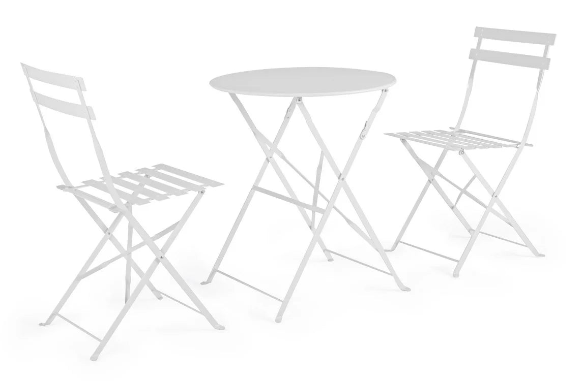 Set bistrot WISSANT con tavolo e 2 sedie in acciaio Bianco