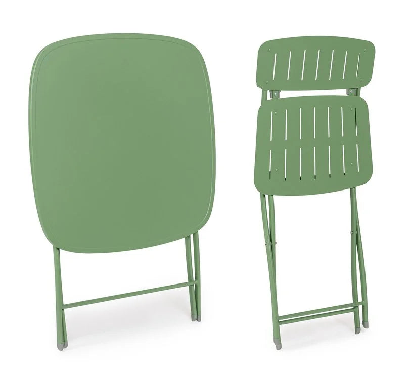 Set bistrot YVONNE con tavolo e 2 sedie in acciaio VERDE SALVIA