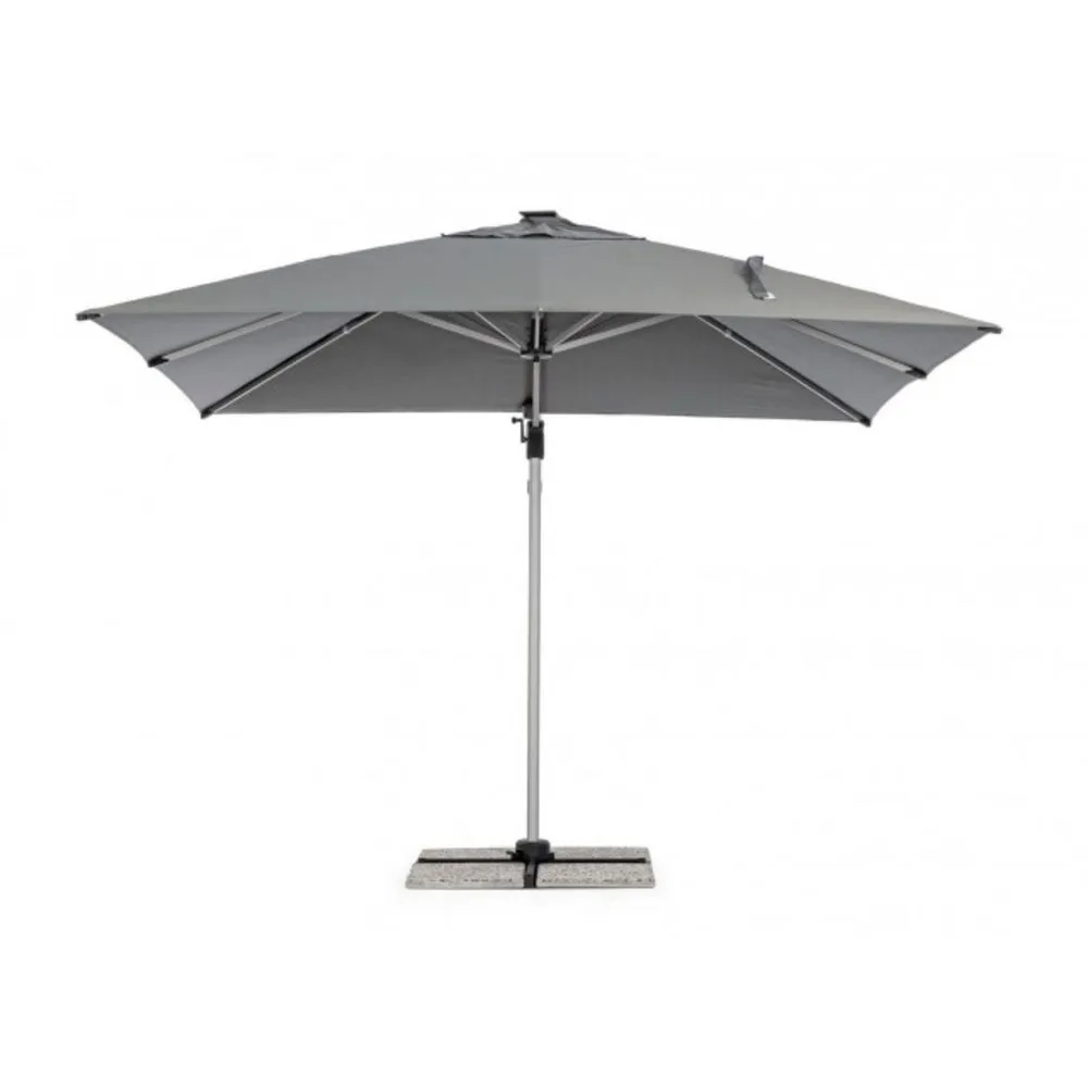 Ombrellone a braccio INES con luci LED in alluminio anodizzato e telo grigio scuro 3×4