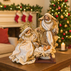 Natività completa EMMAUS in tessuto Champagne h 36 cm