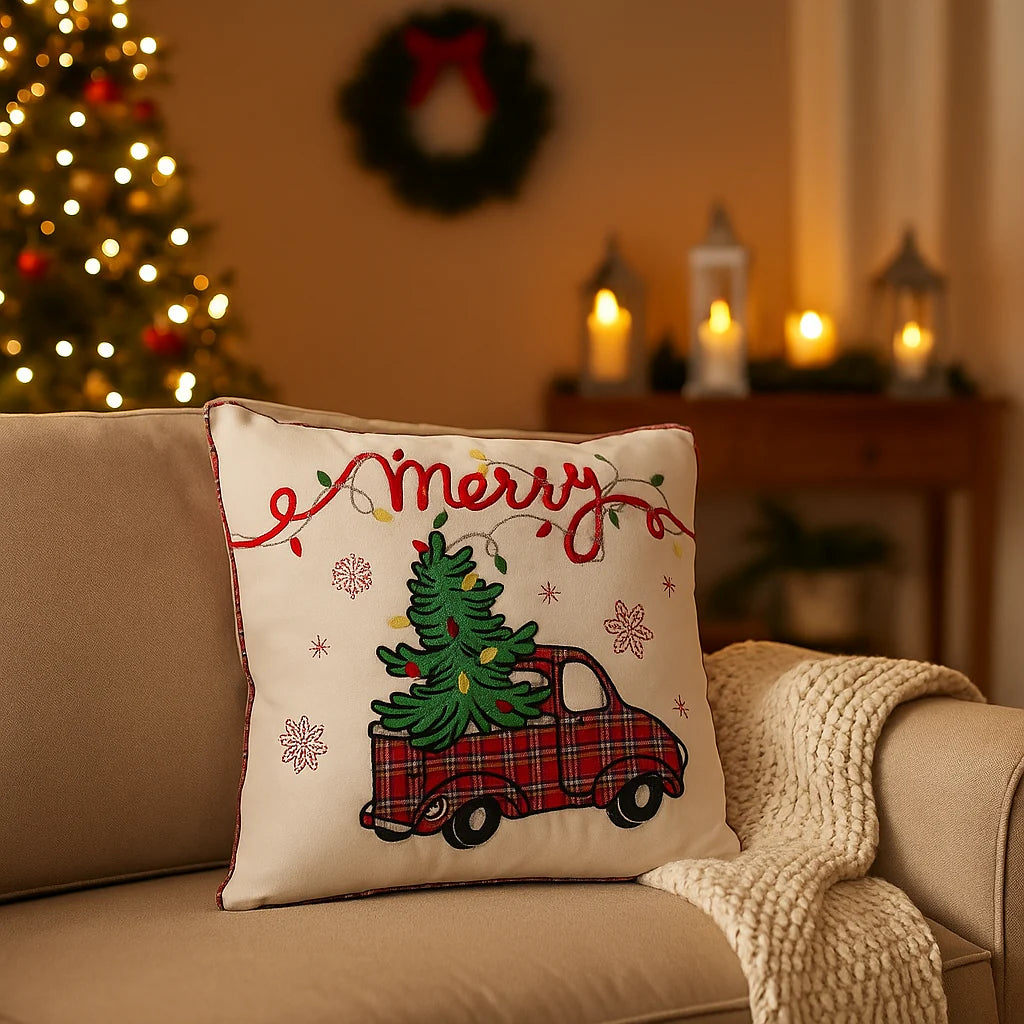 Cuscino "NORDIC" bianco e rosso in poliestere da 45 x 45 cm