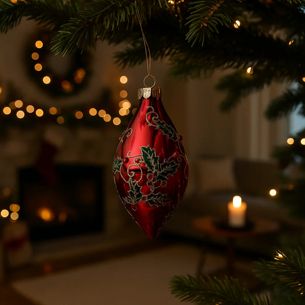 Set 6 pezzi Pendagli per albero di Natale in vetro decorato colore rosso