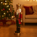 Statuetta di Schiaccianoci con lancia, colore rosso e verde, in resina da 40 cm