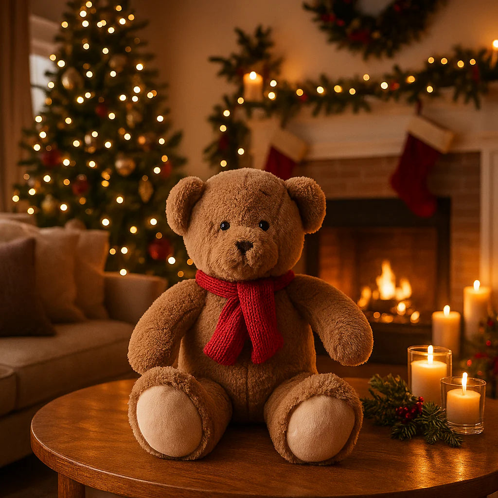 Orsacchiotto con sciarpa in maglia rossa, decorazioni natalizie da 30 cm