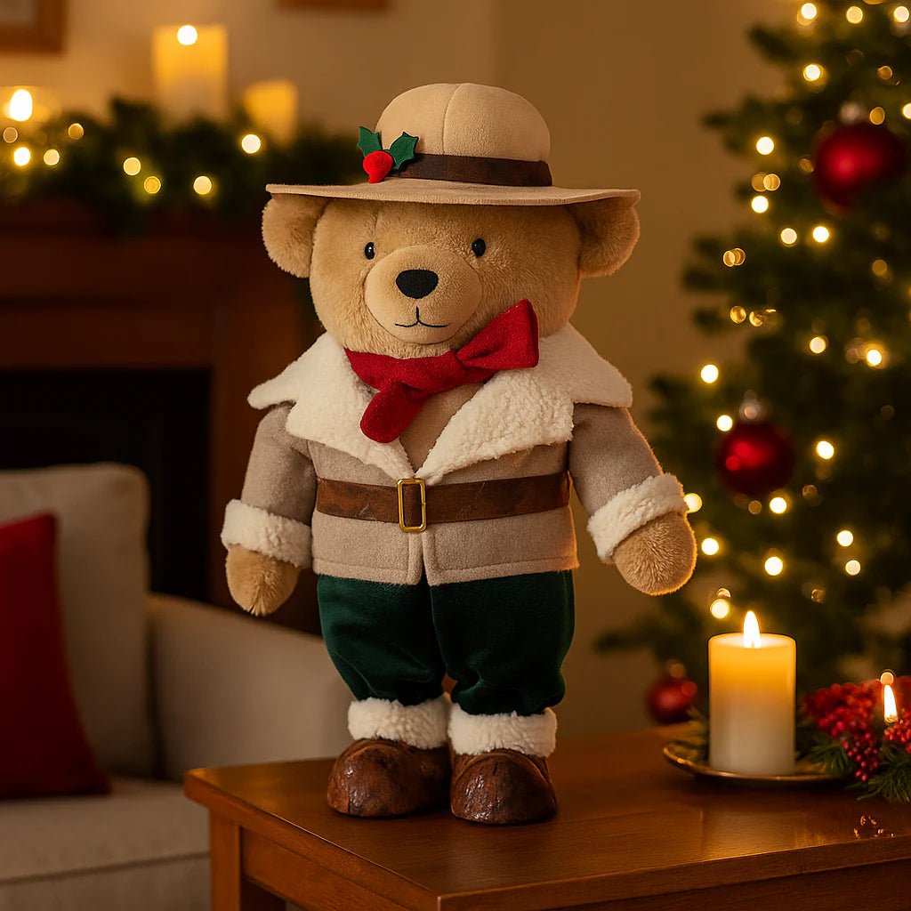 Orsacchiotto country con cappotto beige e cappello in poliestere da 31 cm