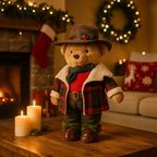 Orsacchiotto country con cappotto a quadri e cappello in poliestere da 31 cm