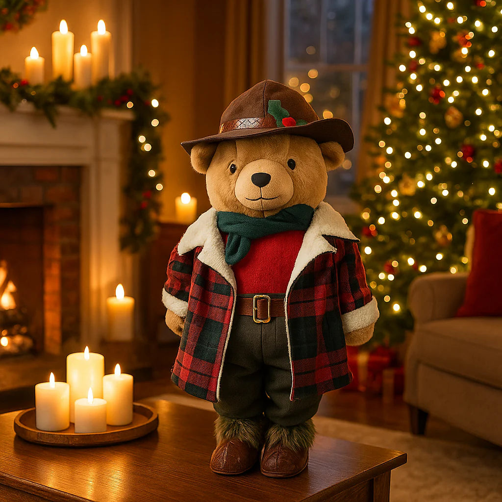Orsacchiotto country con cappotto a quadri e cappello in poliestere 60 cm