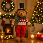 Orsacchiotto con cappello e maglione, decorazioni natalizie in poliestere da 37 cm