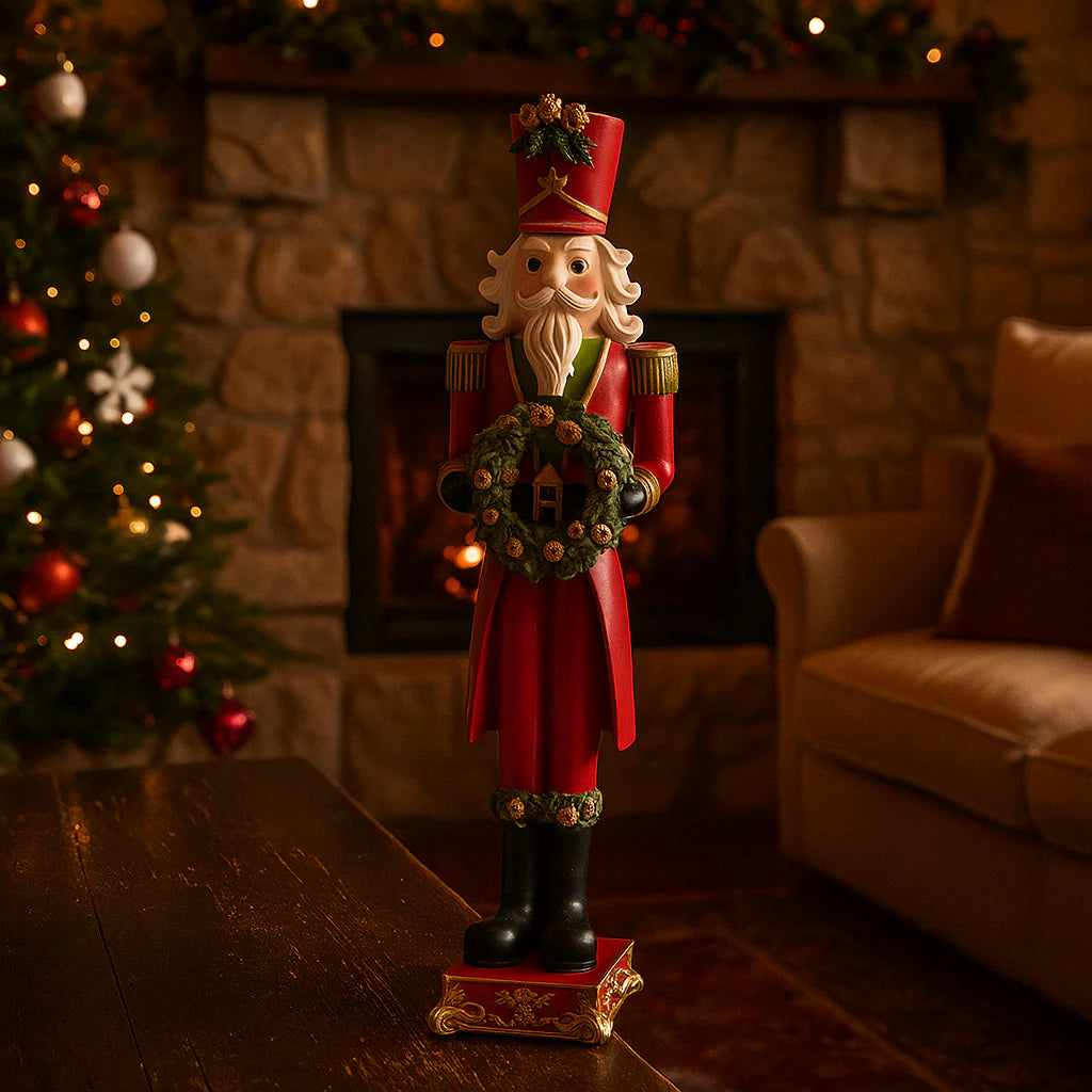 Soldatino con ghirlanda rosso e verde  altezza 60 cm