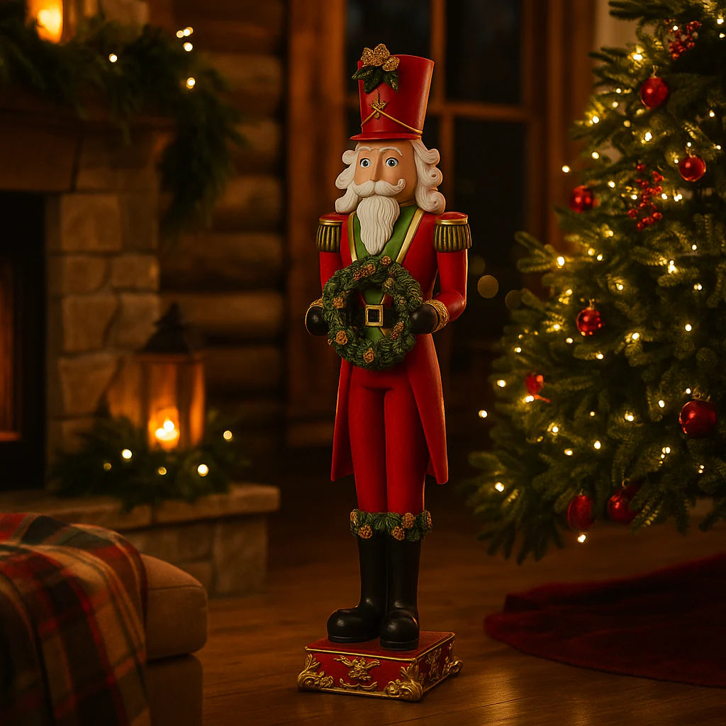 Soldatino con ghirlanda rosso e verde  altezza 60 cm