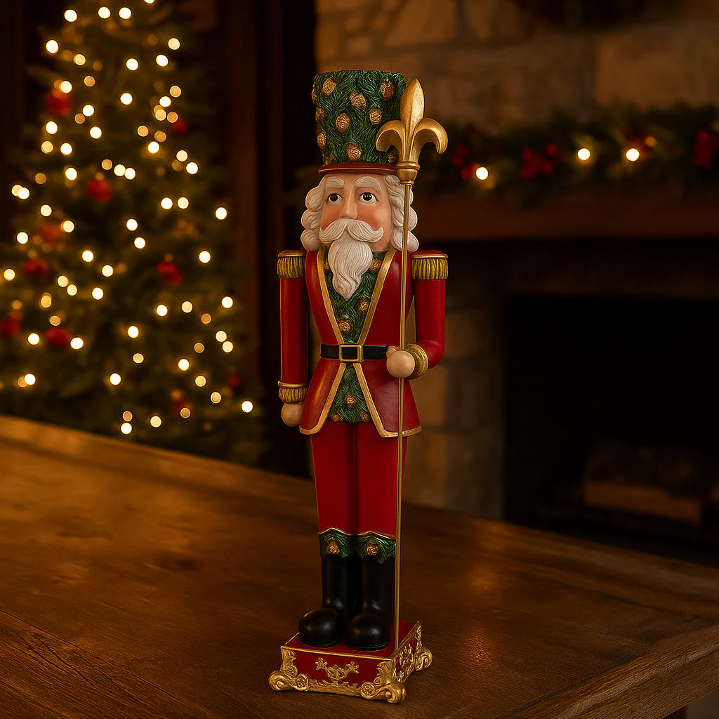 Soldatino con alabarda in mano rosso e verde  h  51,5 cm