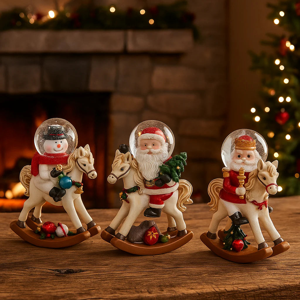 Cavallo a dondolo con pupazzo e con sfera d'acqua da 13,5 cm