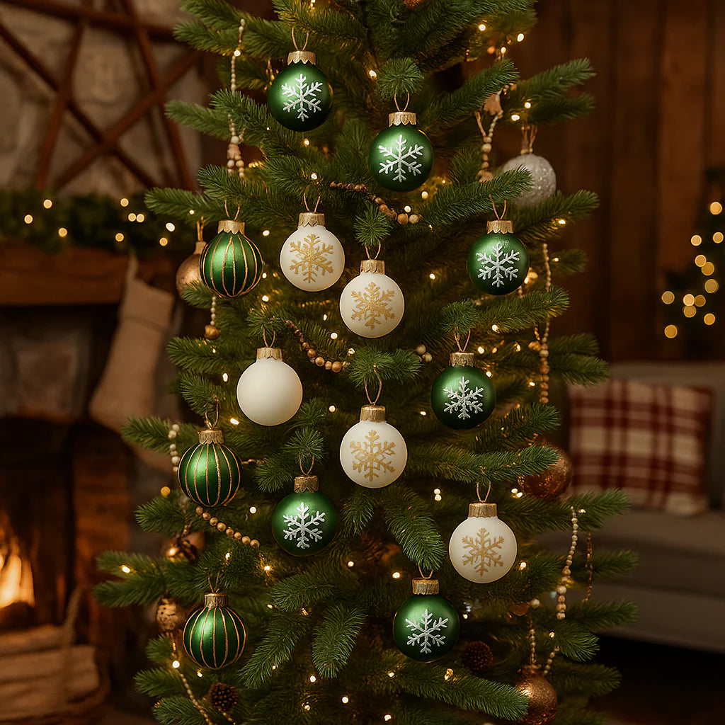 Palline in vetro confezione da 15 pezzi verde e bianco da 3 cm per decorazioni complete