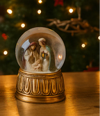 Sfera d'acqua con natività in preghiera e carillon h 14,5 cm