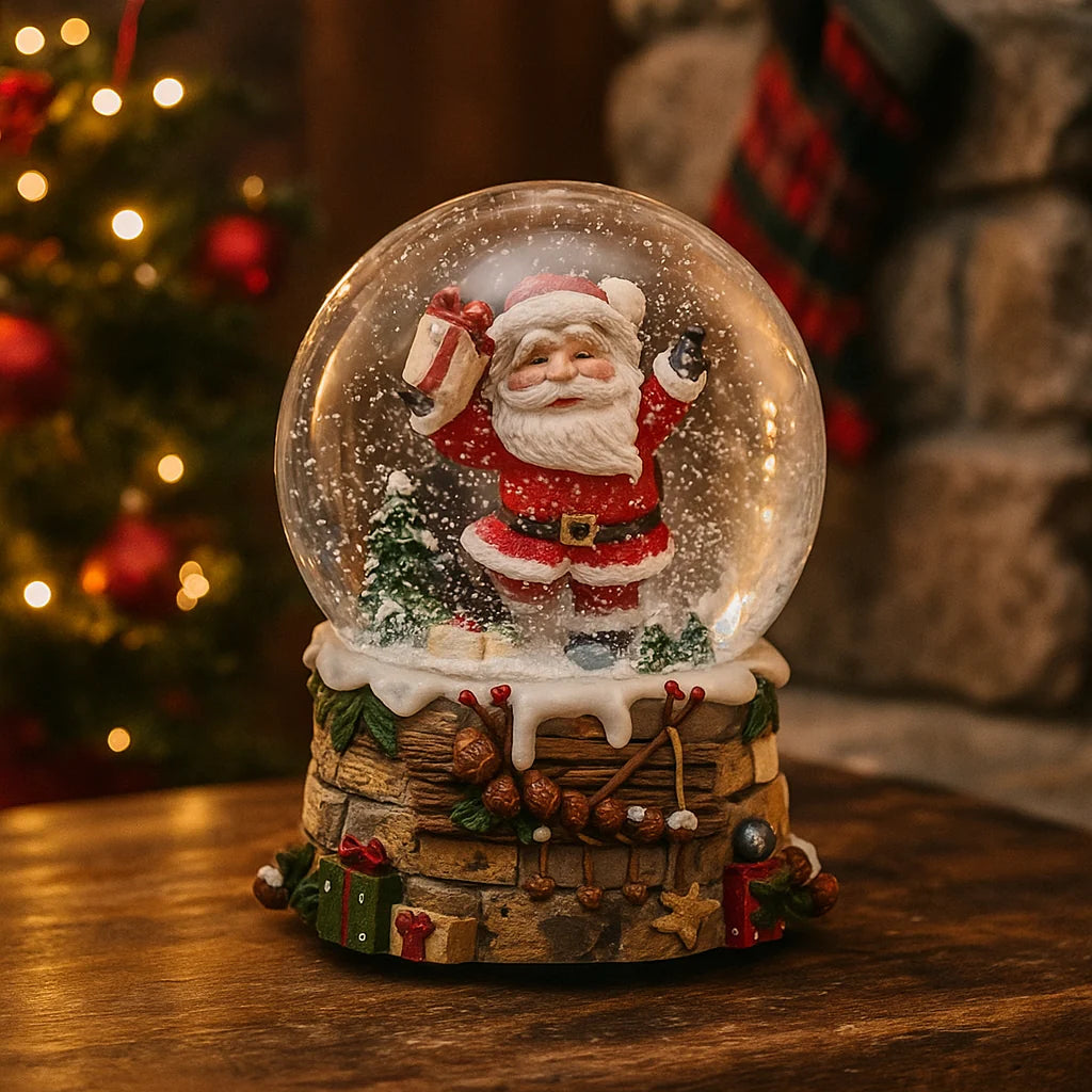 Sfera d'acqua con Babbo Natale  con regalo e carillon