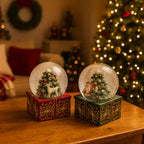 Carillon con sfera d'acqua con Babbo Natale e Renna h  14,5 cm