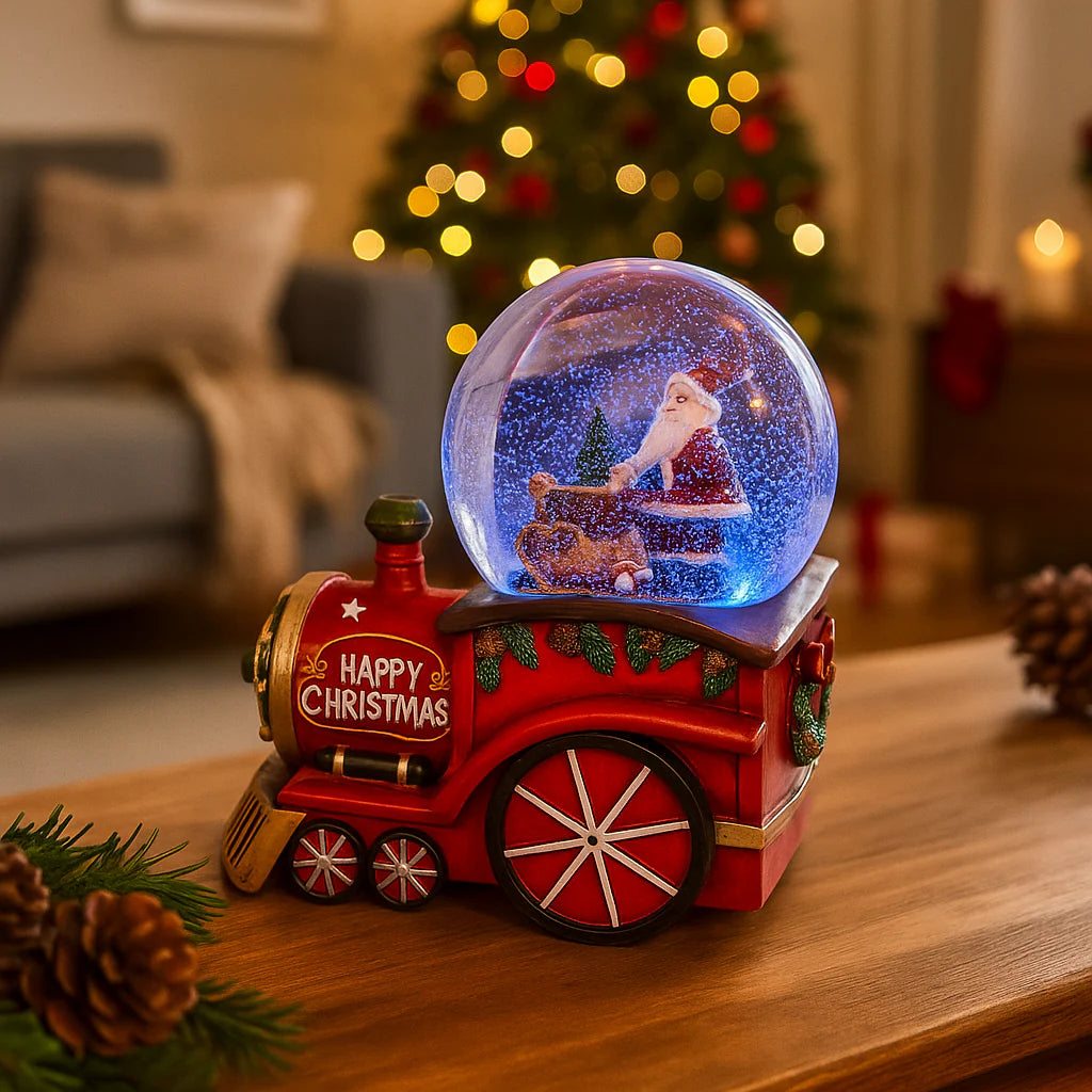 Sfera con Babbo Natale in Trenino con  Carillon  h 17 cm