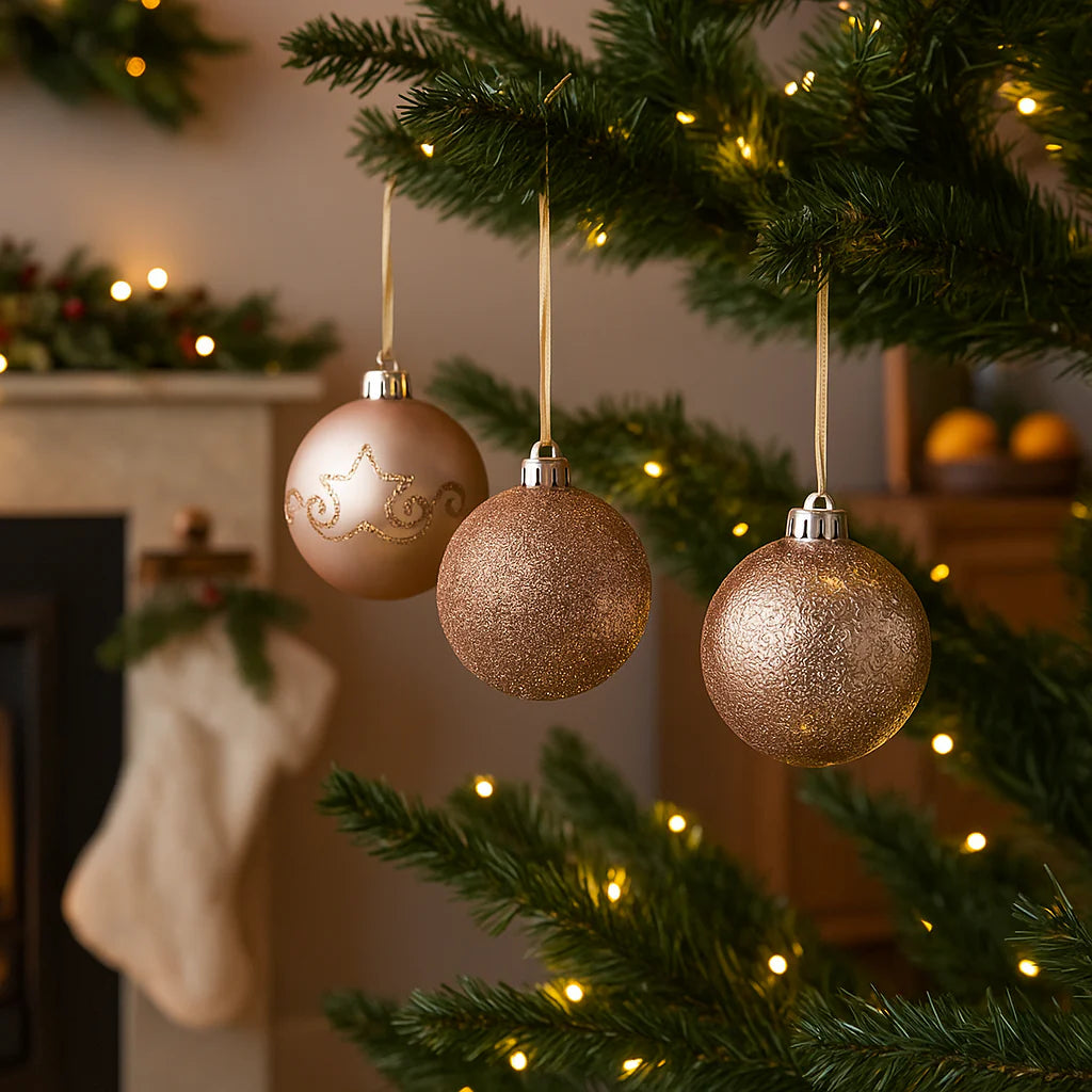 Set 3 Palline per albero di natale in PVC rosa da Ø 6 cm pendaglio decorato