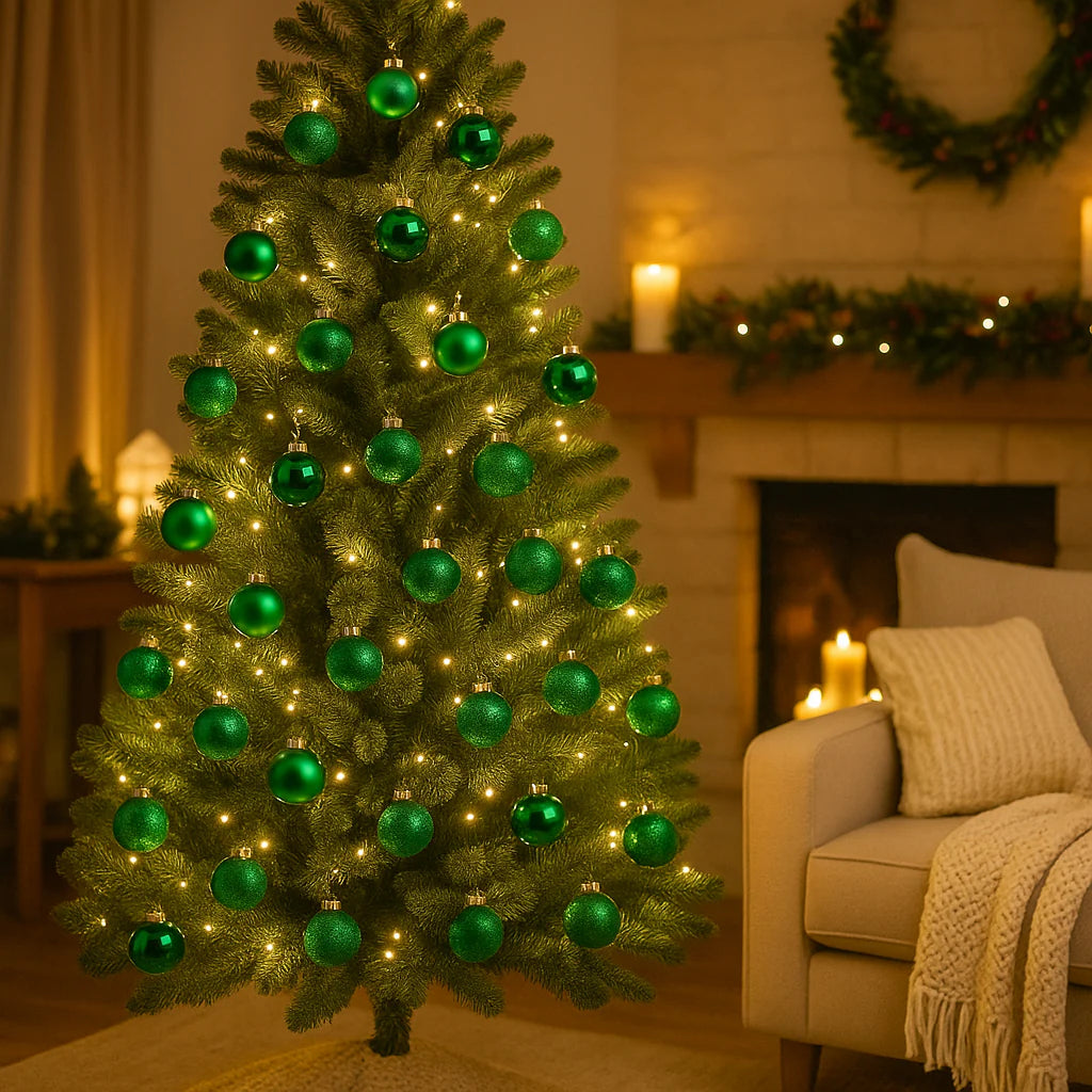 Palline in vetro color Verde Scuro pendagli misti decorati - confezione 4 da 10 cm