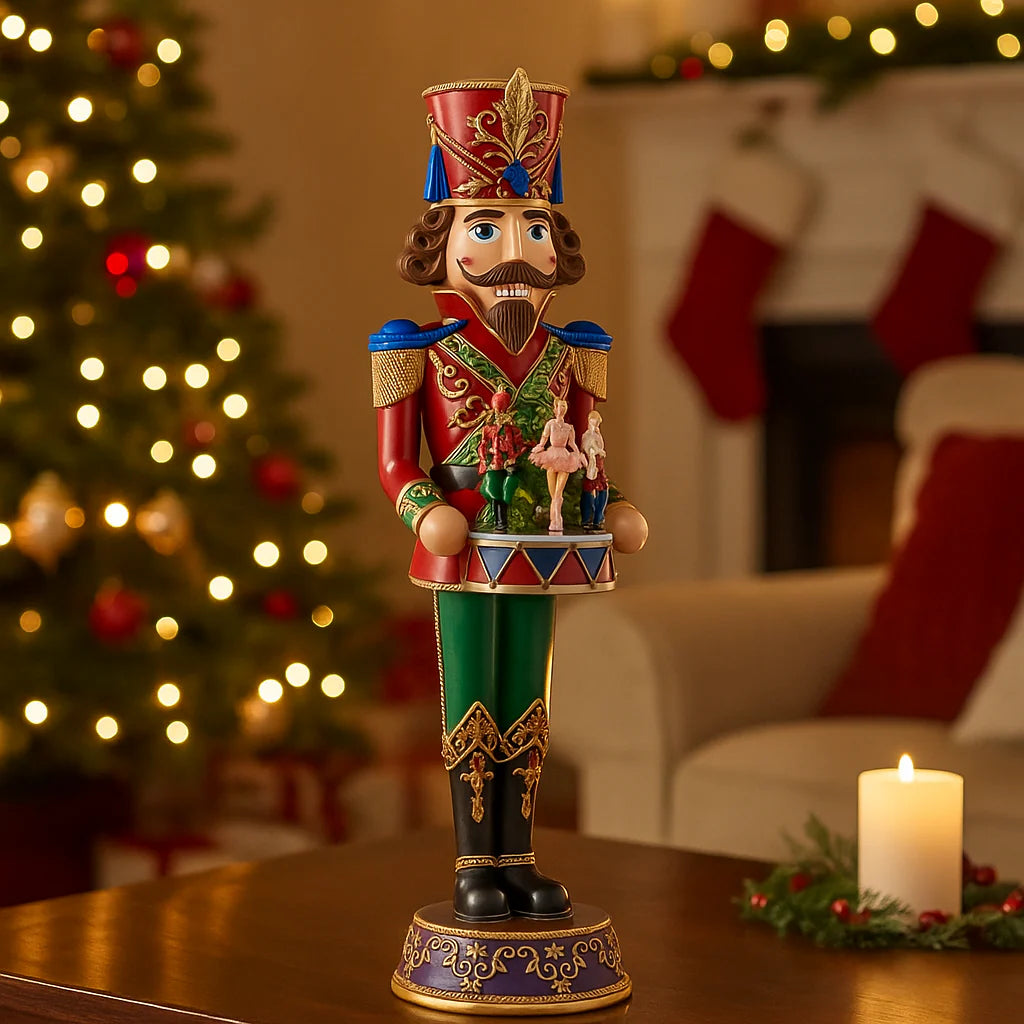 Soldatino schiaccianoci natalizio a LED con carillon ballerina h 90 cm