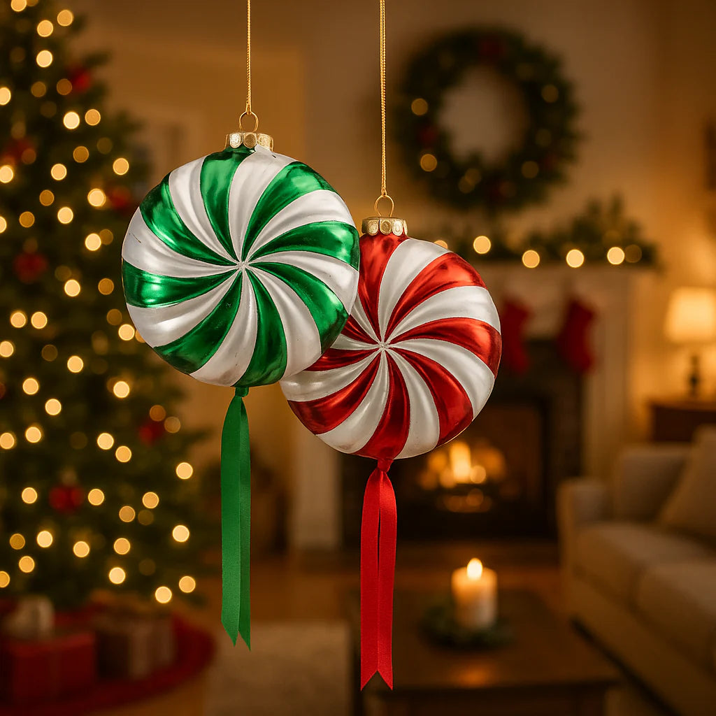 Decorazione caramella a girella in vetro verde di 17 cm pallina natalizia