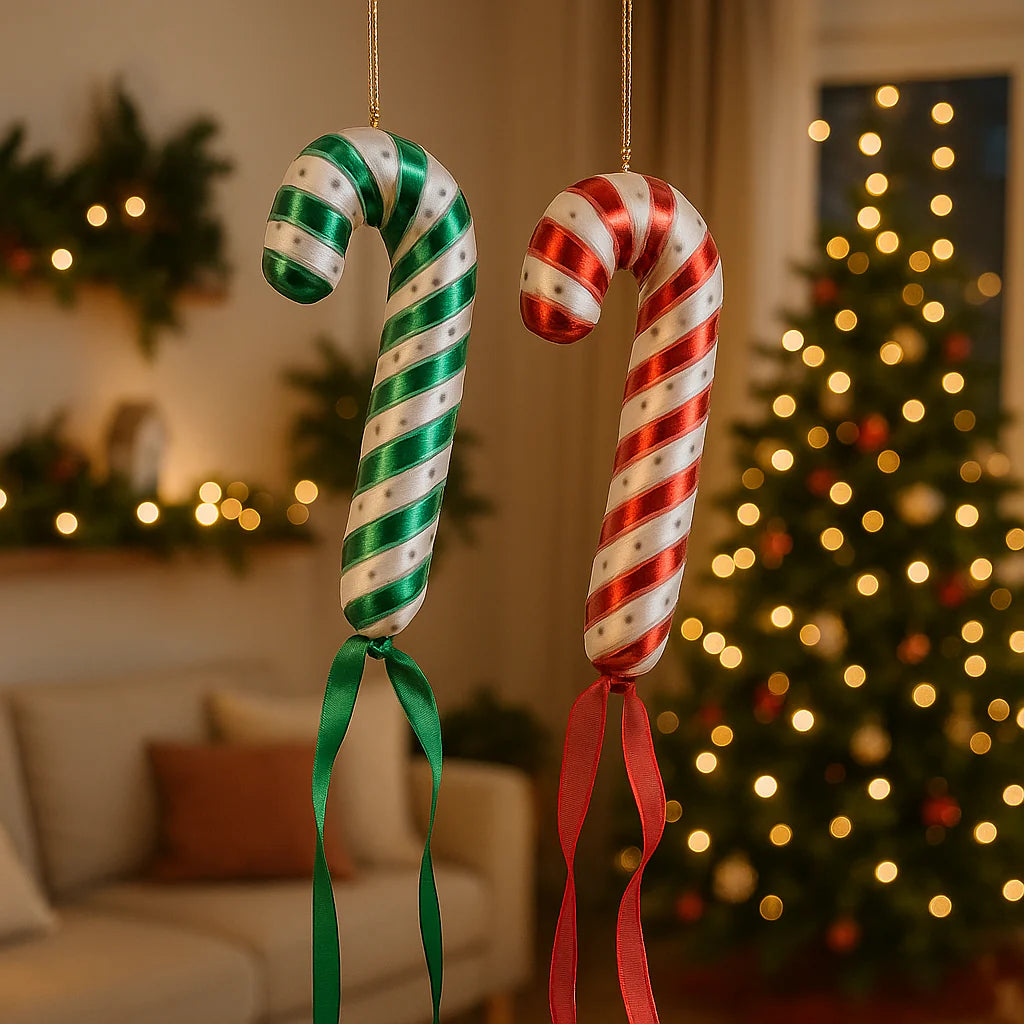 Decorazione palloncino Candy bastoncino verde in vetro di H.18 cm per il natale