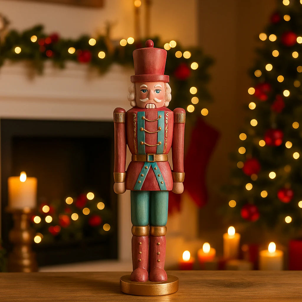 Soldatino schiaccianoci  in poliresina colore rosa e blu  h 25,5 cm