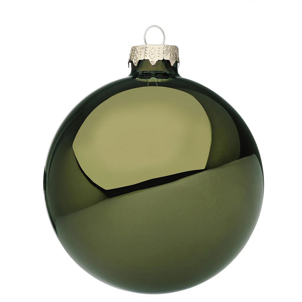 Palline  in vetro decorate color Verde Pino Lucido - Confezione 4 sfere da 10 cm