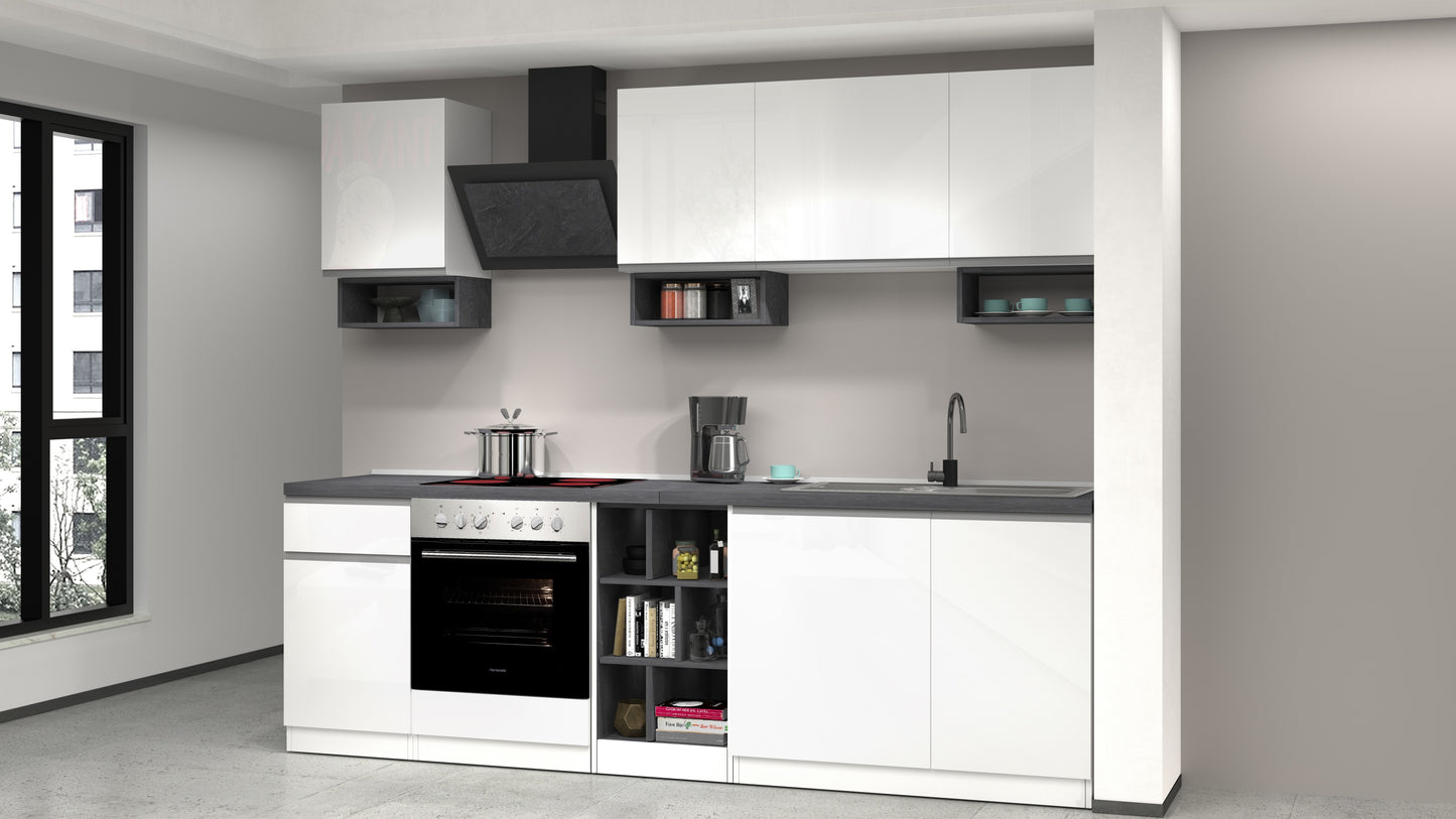 Cucina lineare SOLE da 256 cm, composizione 1