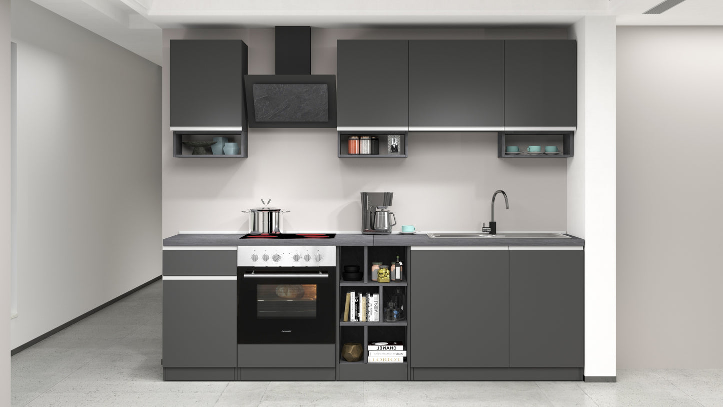 Cucina lineare SOLE da 256 cm, composizione 1
