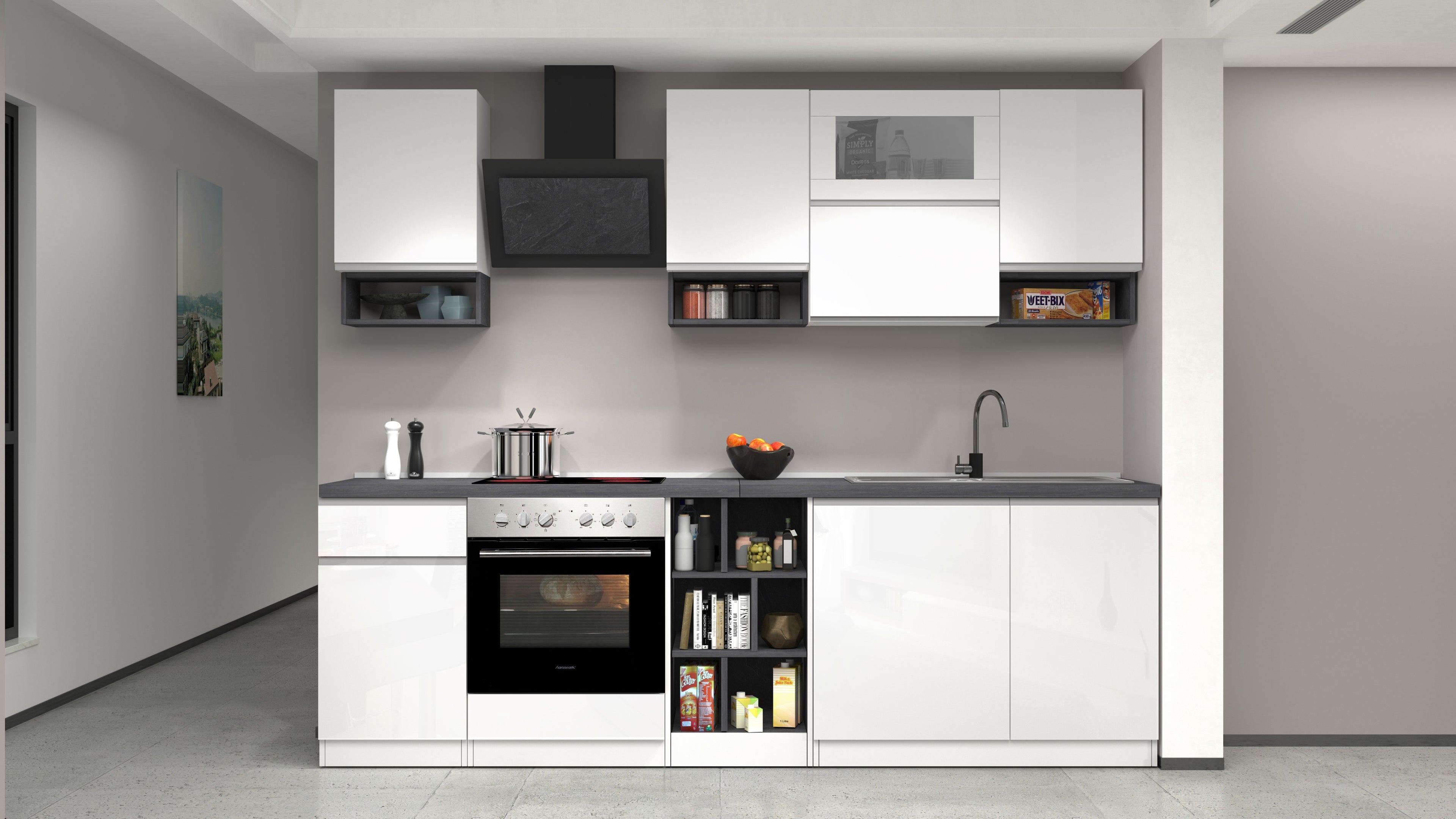 Cucina lineare SOLE 256 cm, composizione 2