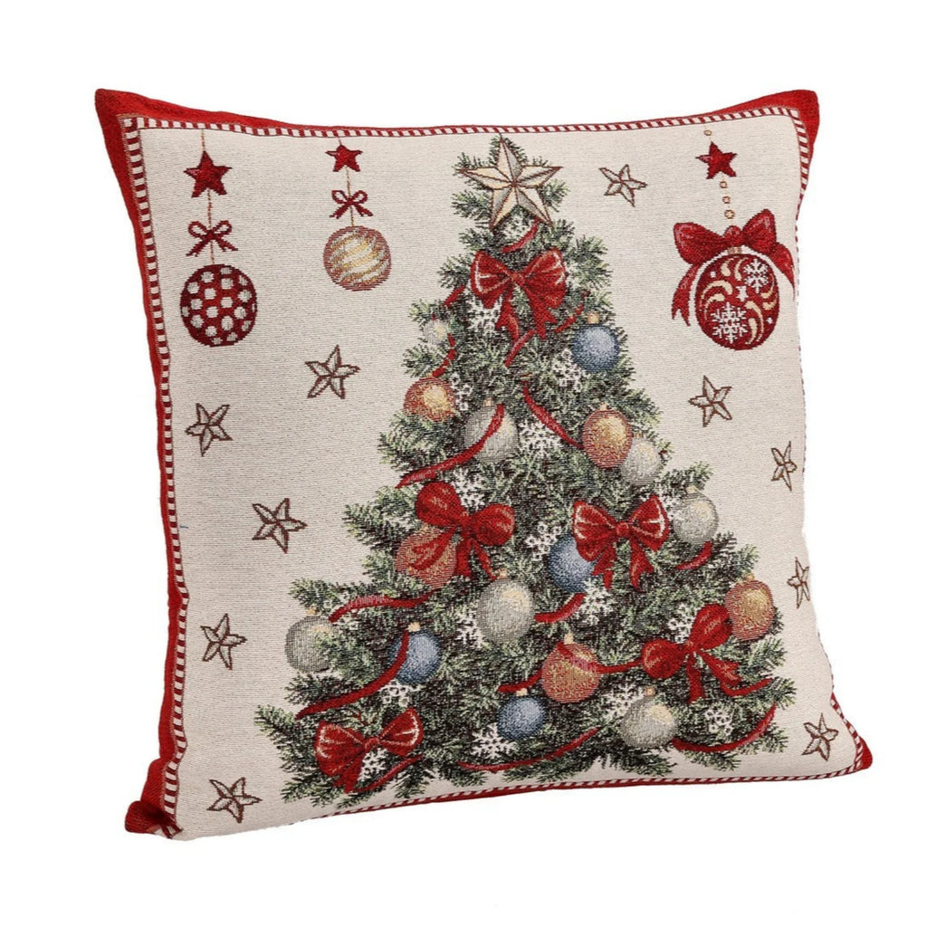 Fodera per cuscino a tema albero natalizio, in cotone e poliestere da 45x45 cm