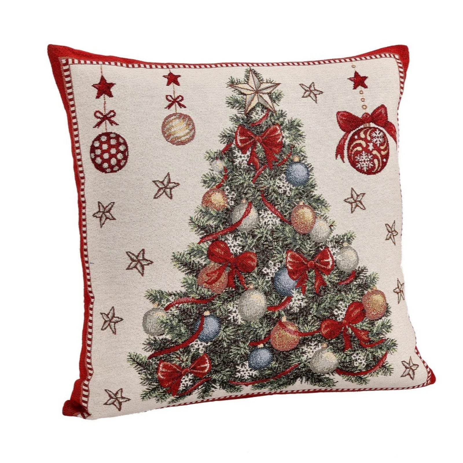 Fodera per cuscino a tema albero natalizio, in cotone e poliestere da 45x45 cm