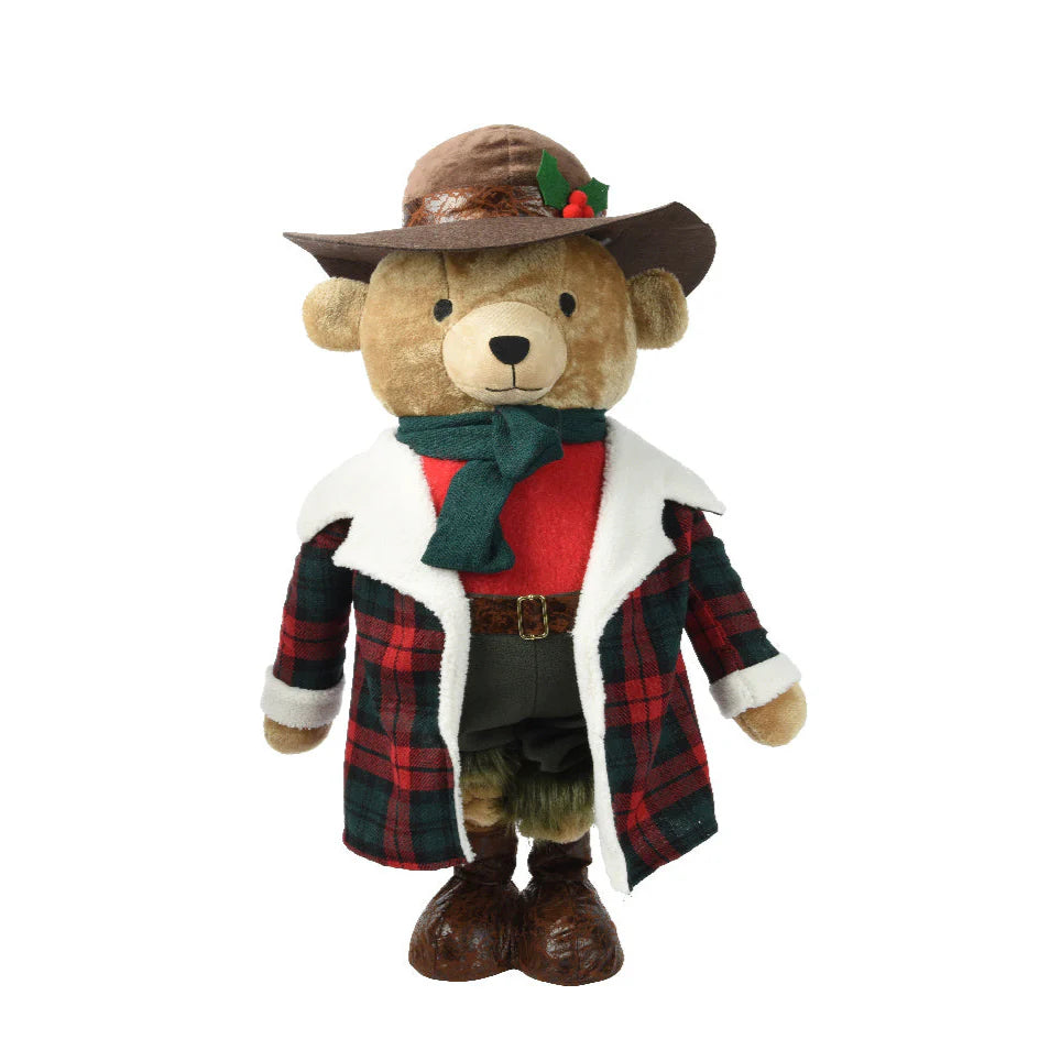 Orsacchiotto country con cappotto a quadri e cappello in poliestere 60 cm