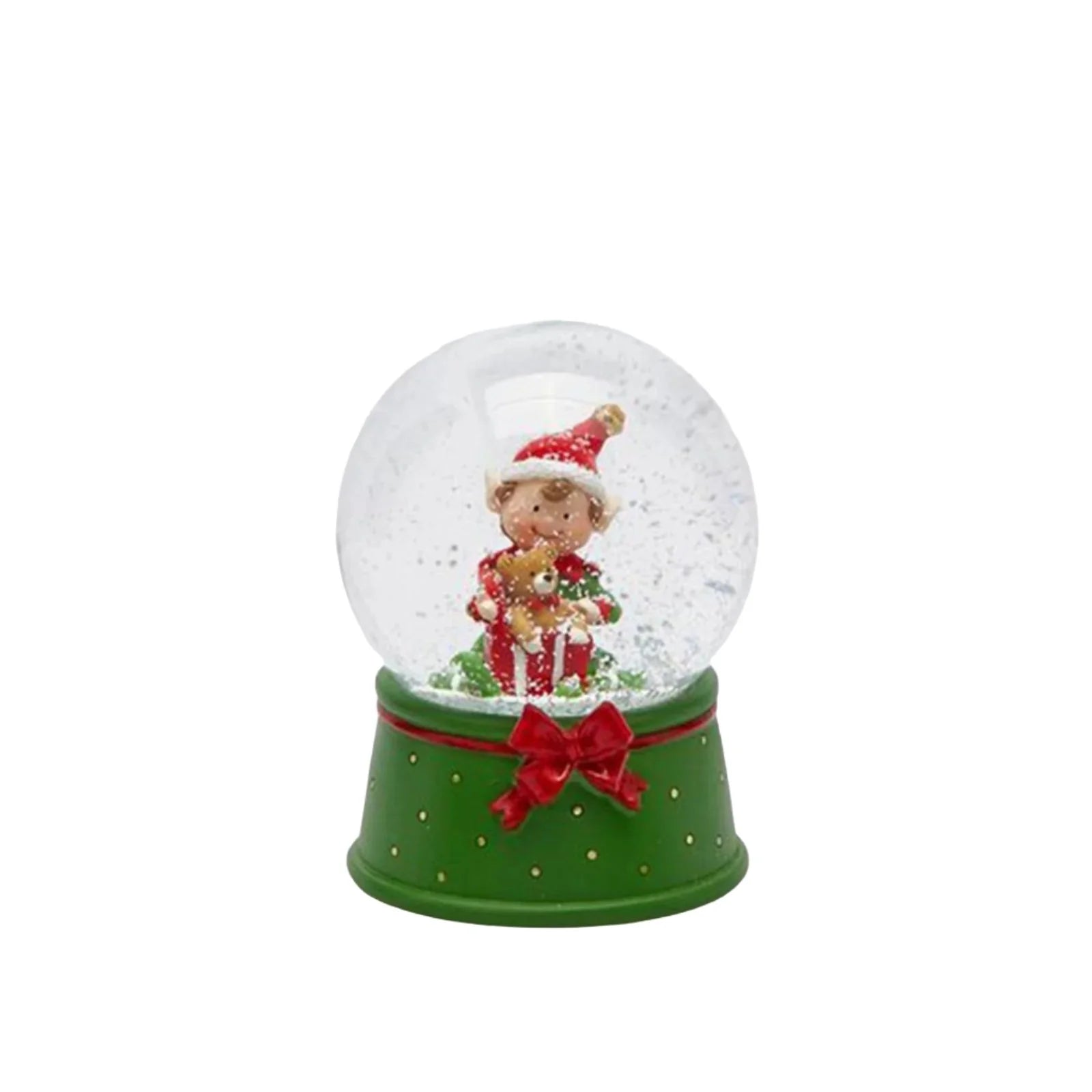 Sfera con elfo e renna in vetro decorazione natalizia da 9 cm